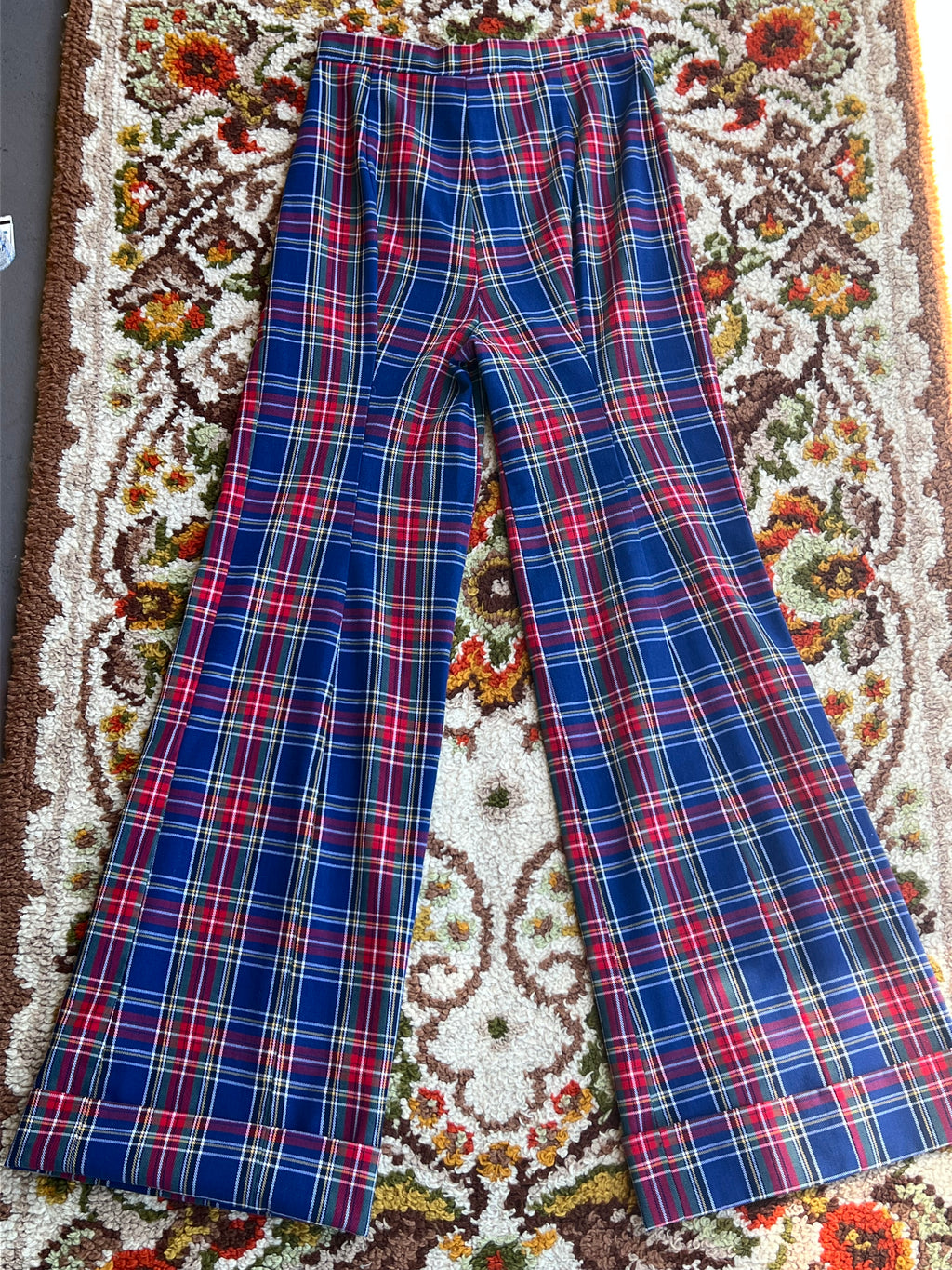 Vintage 1970s Custom Made By Lynn Tartan Plaid Wide Leg Pants Size 28- MADE IN USA