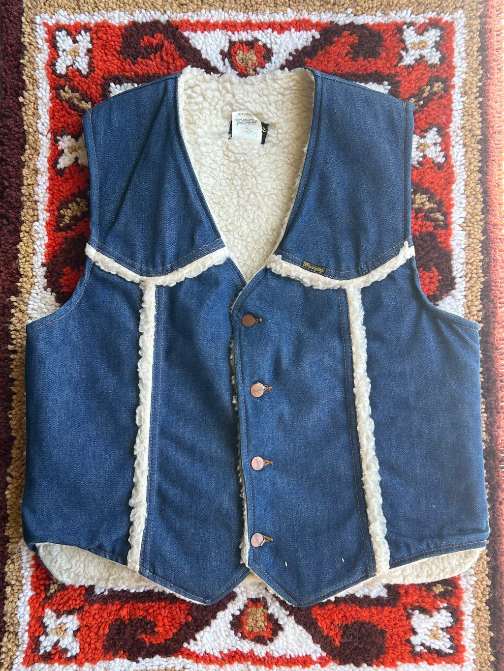 Vintage 1970s Wrangler Dark Wash Sherpa Lined Vest Size L- MADE IN USA