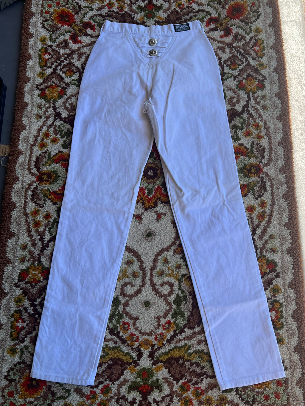 Vintage 1980s Roughrider White Concho Tapered Leg Jeans Size 9/10- MADE IN USA