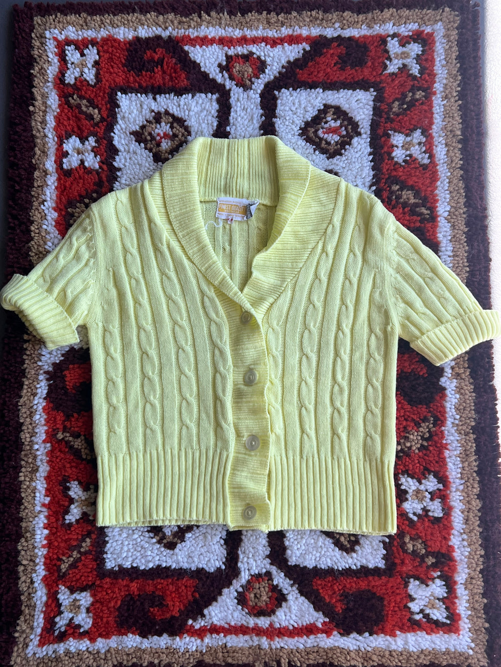 Vintage 1970s Best Quality Knit Yellow Cropped Button-Up Size S