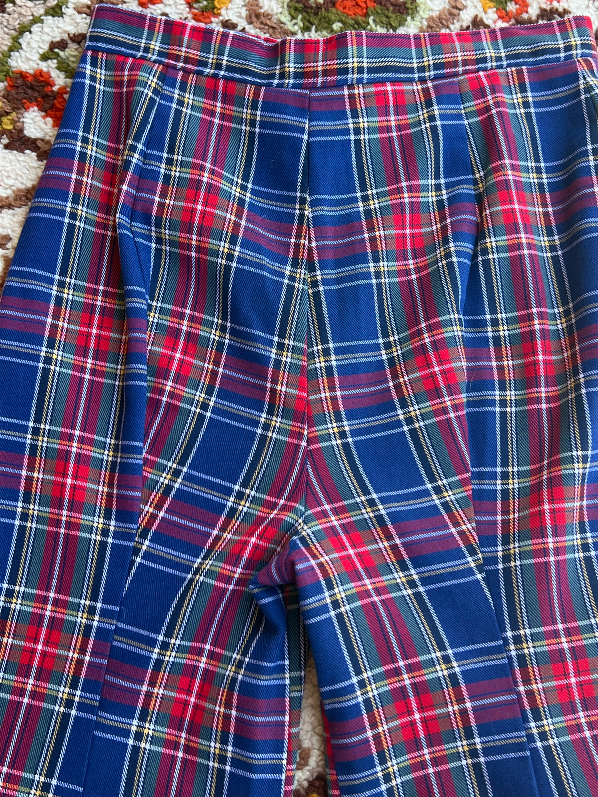 Vintage 1970s Custom Made By Lynn Tartan Plaid Wide Leg Pants Size 28- MADE IN USA