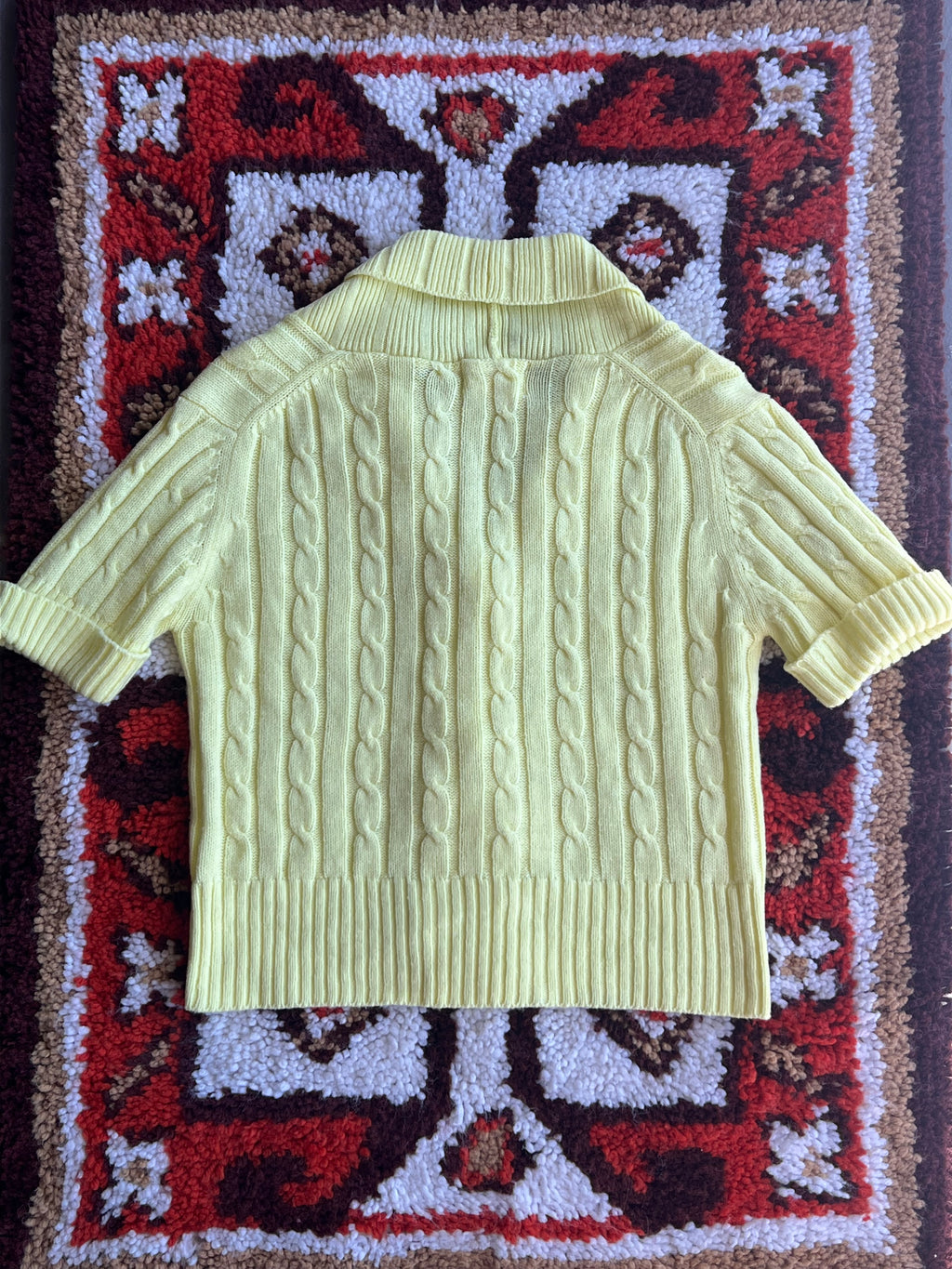 Vintage 1970s Best Quality Knit Yellow Cropped Button-Up Size S
