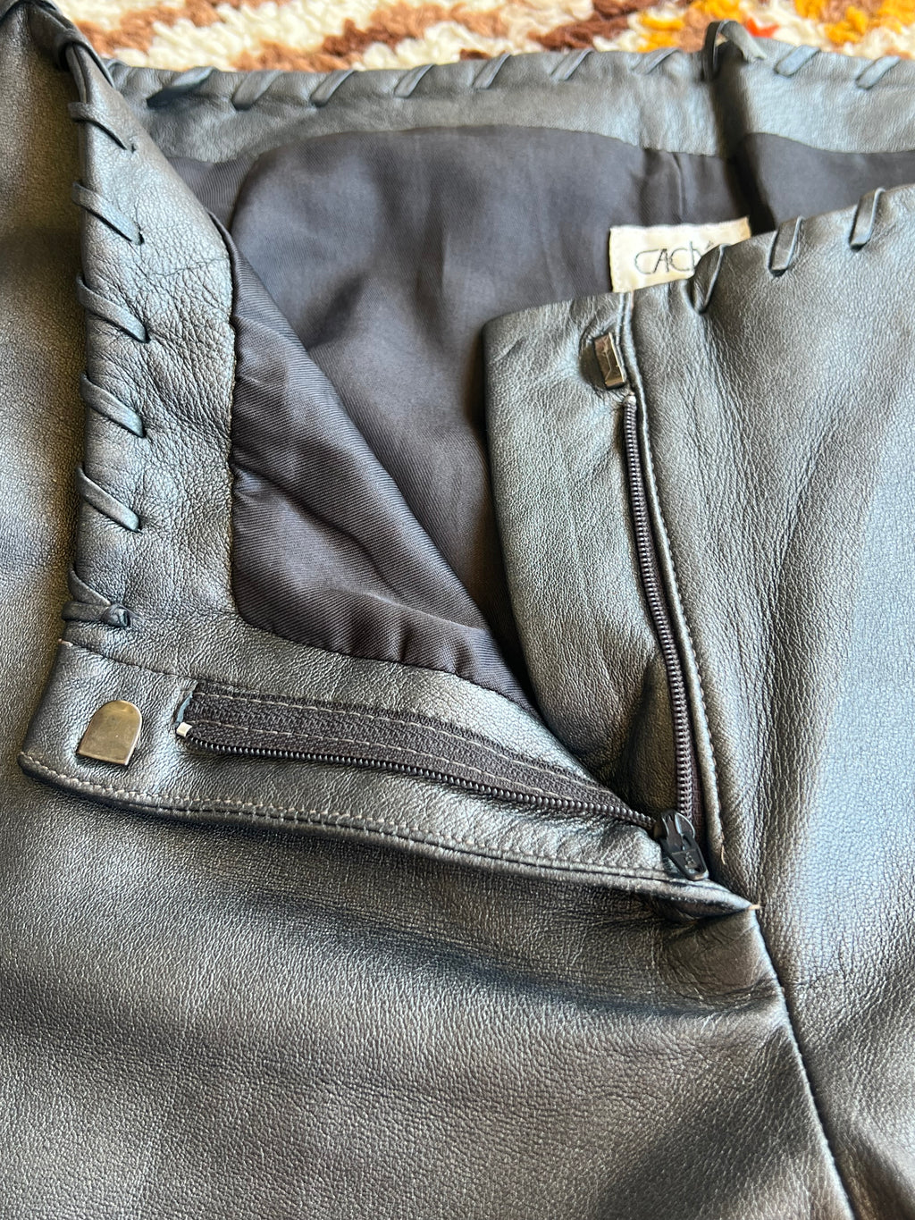 Vintage 1990s-Y2K Cache Silver Leather Low-Rise Flare Pants Size 6