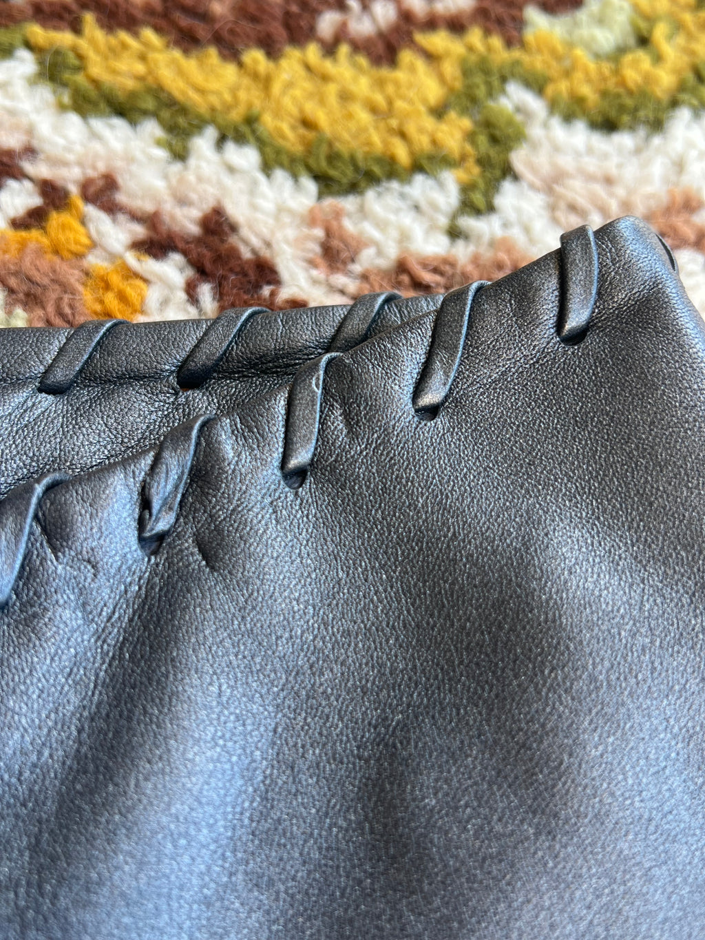 Vintage 1990s-Y2K Cache Silver Leather Low-Rise Flare Pants Size 6