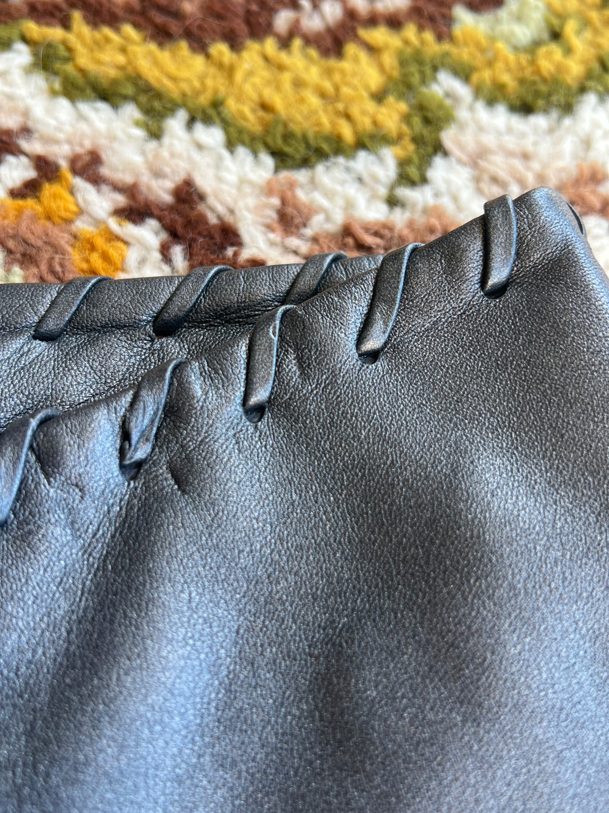 Vintage 1990s-Y2K Cache Silver Leather Low-Rise Flare Pants Size 6