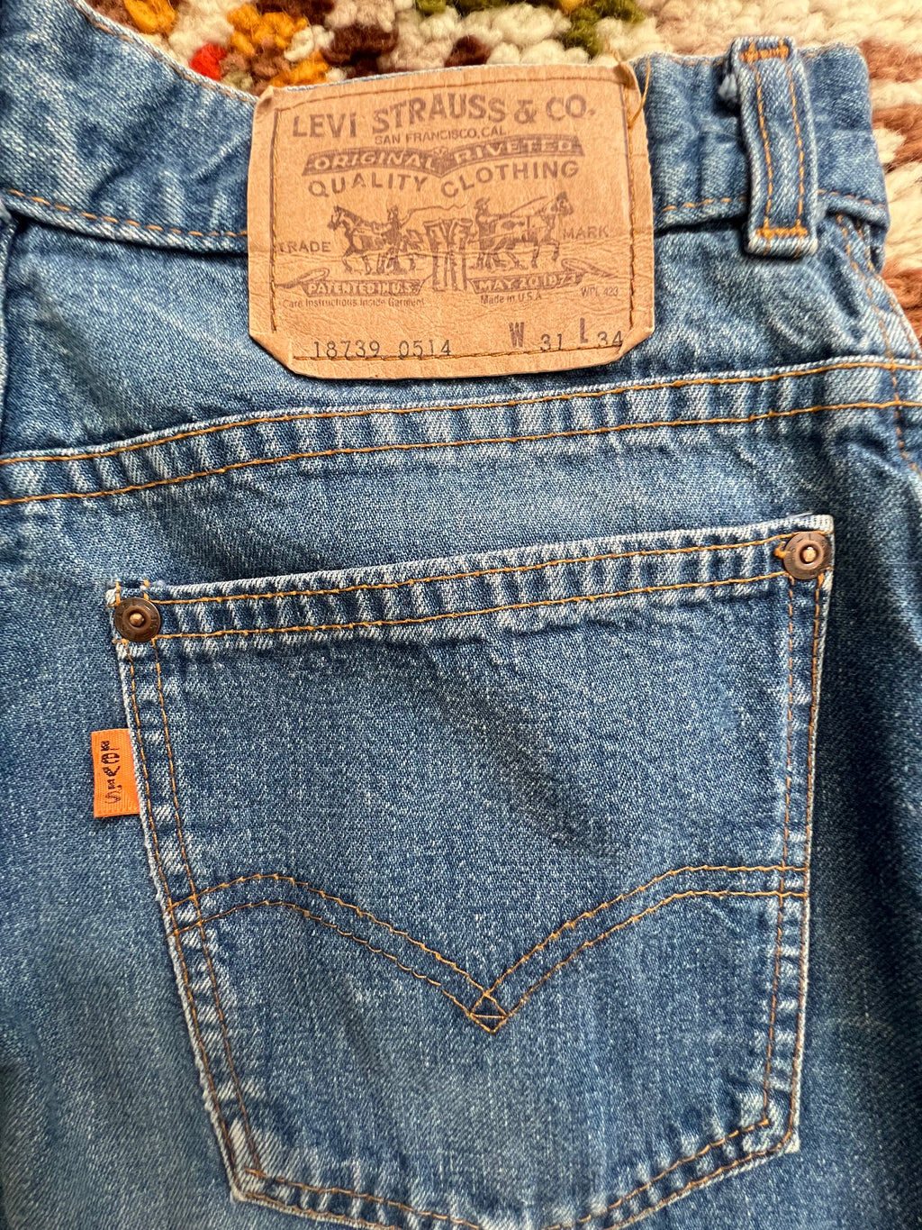 '70s Levi's Vintage Orange Tab 514 Dark Wash Jeans 31x34