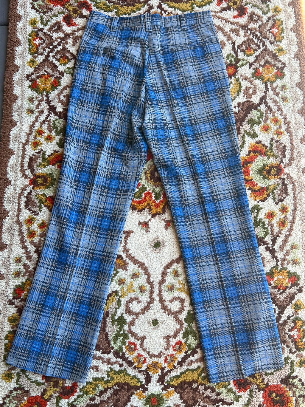 Vintage SEARS Blue Glen Plaid Pleated Slacks Size 32- MADE IN USA