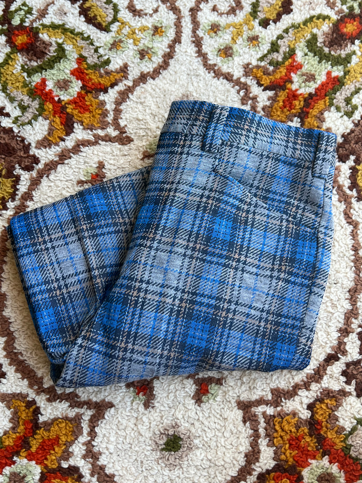 Vintage SEARS Blue Glen Plaid Pleated Slacks Size 32- MADE IN USA