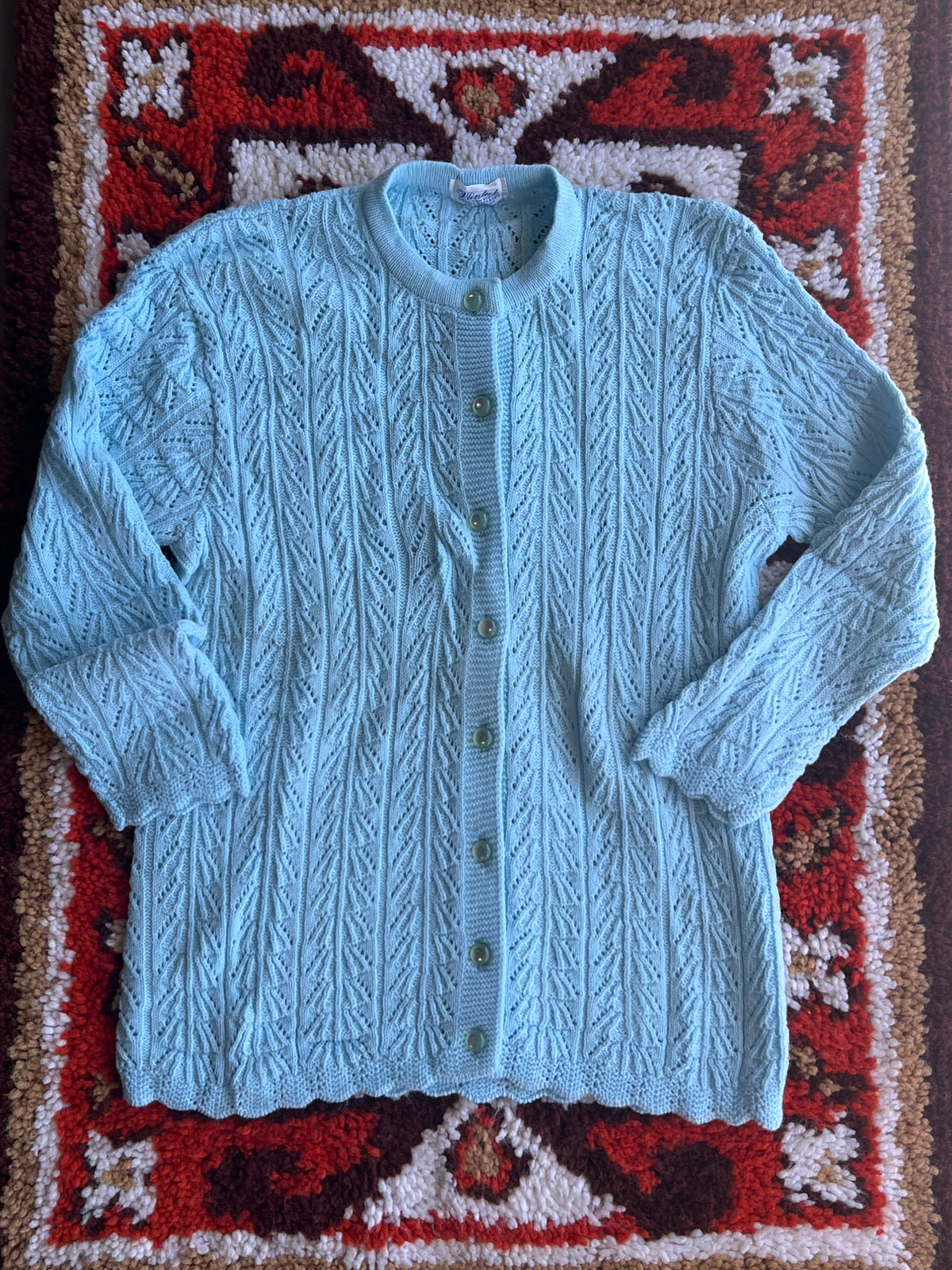 Vintage 1960s Wintuk Blue Acrylic Button-Up Sweater Size M-L- MADE IN USA