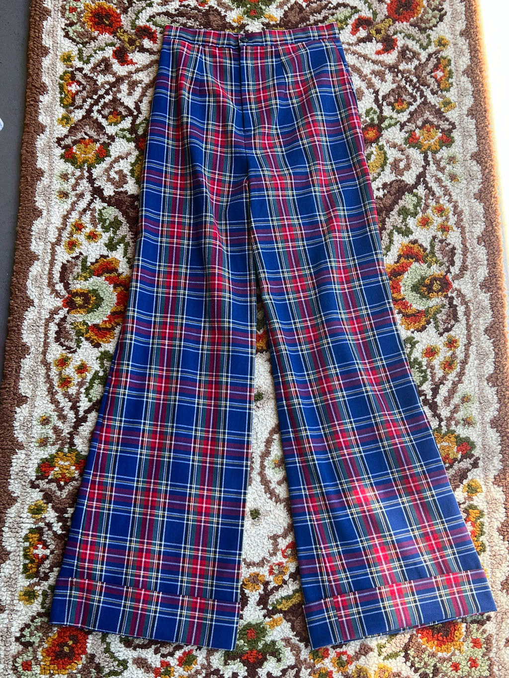 Vintage 1970s Custom Made By Lynn Tartan Plaid Wide Leg Pants Size 28- MADE IN USA