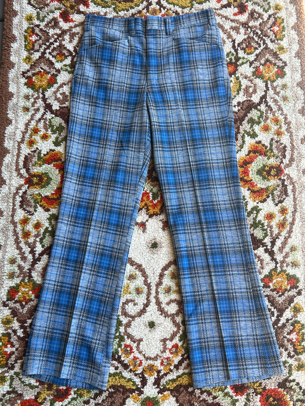 Vintage SEARS Blue Glen Plaid Pleated Slacks Size 32- MADE IN USA