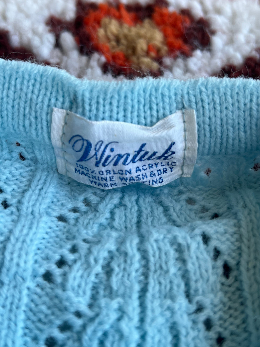 Vintage 1960s Wintuk Blue Acrylic Button-Up Sweater Size M-L- MADE IN USA