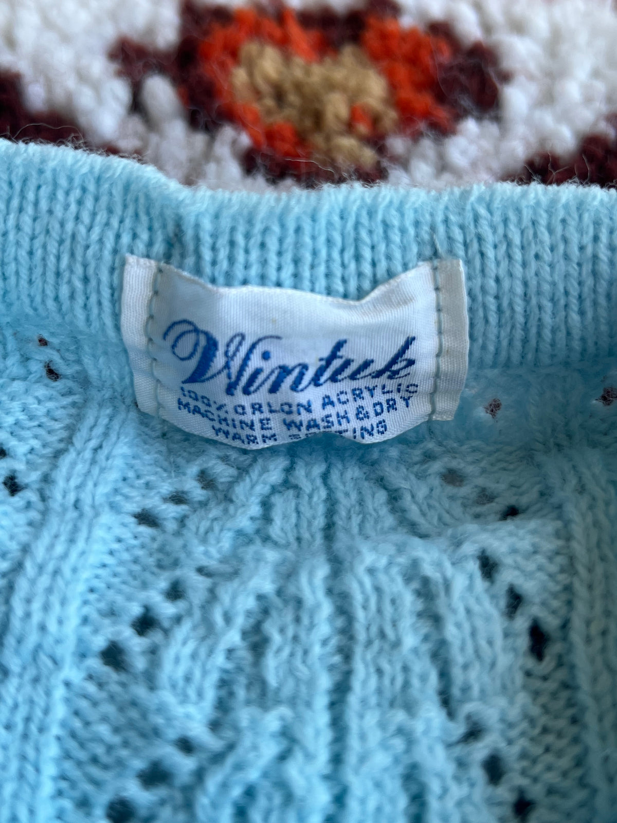 Vintage 1960s Wintuk Blue Acrylic Button-Up Sweater Size M-L- MADE IN USA