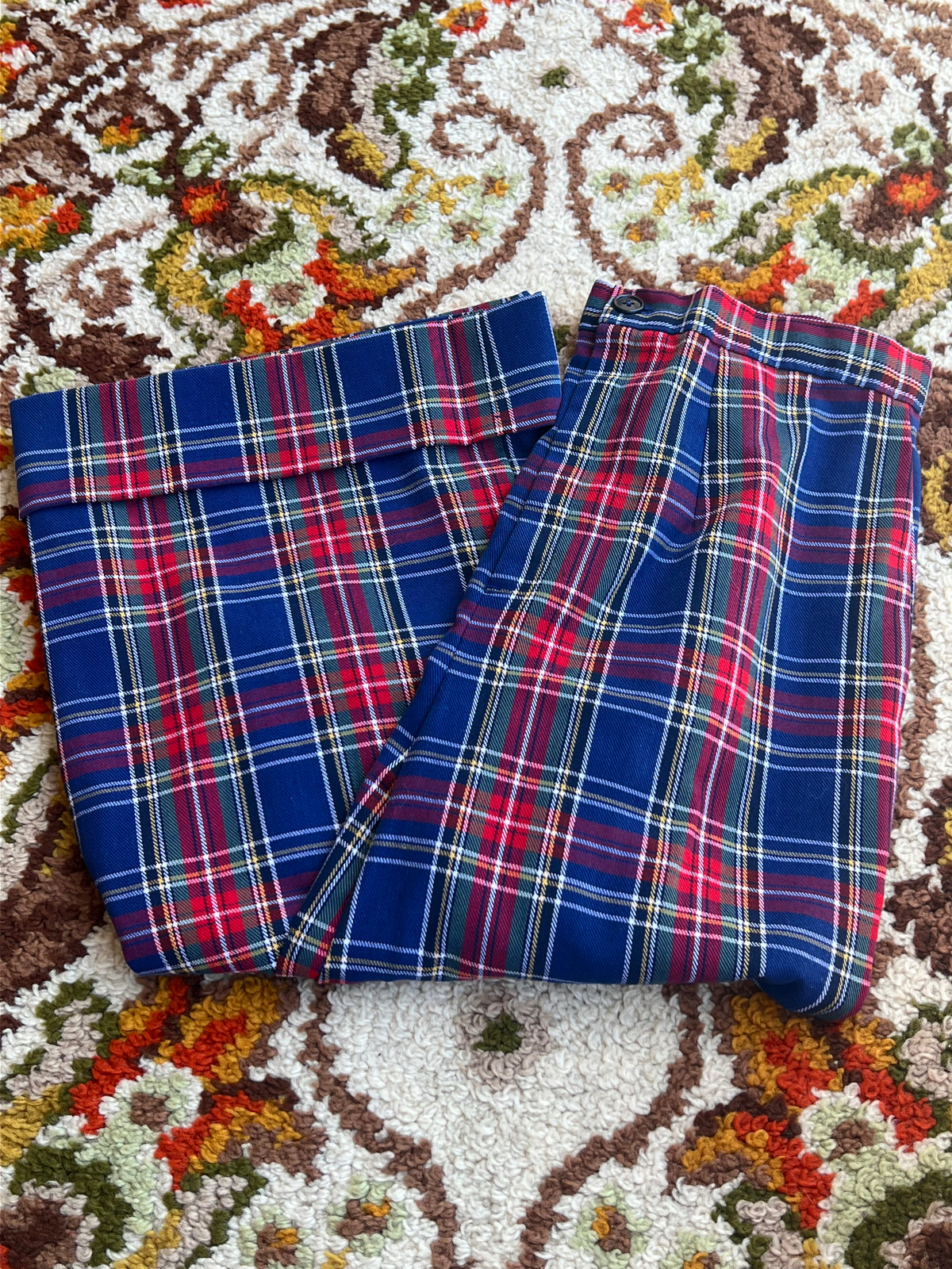 Vintage 1970s Custom Made By Lynn Tartan Plaid Wide Leg Pants Size 28- MADE IN USA