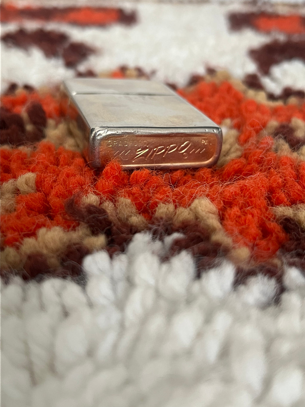 Vintage 1970s Zippo Lighter – Gold & Silver Diagonal Stripe, Engraved, Made in USA