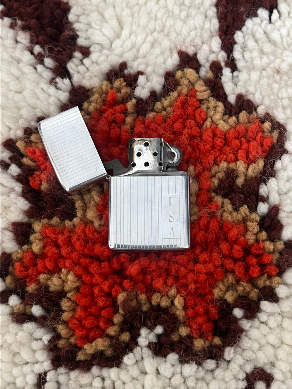 Vintage 1970s Zippo Lighter – Silver Engraved Stripe, ESA Initials, USA Made