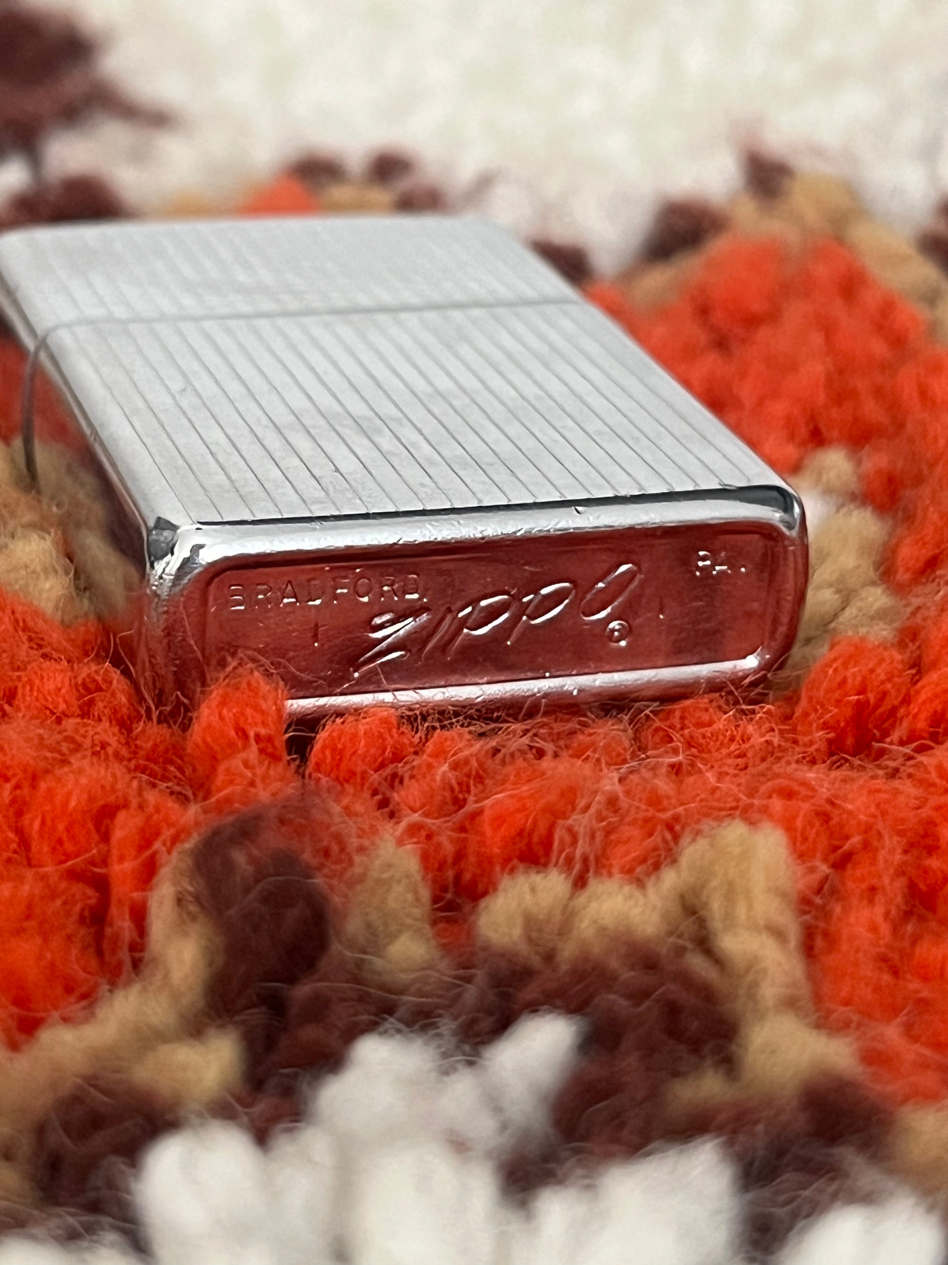 Vintage 1970s Zippo Lighter – Silver Engraved Stripe, ESA Initials, USA Made