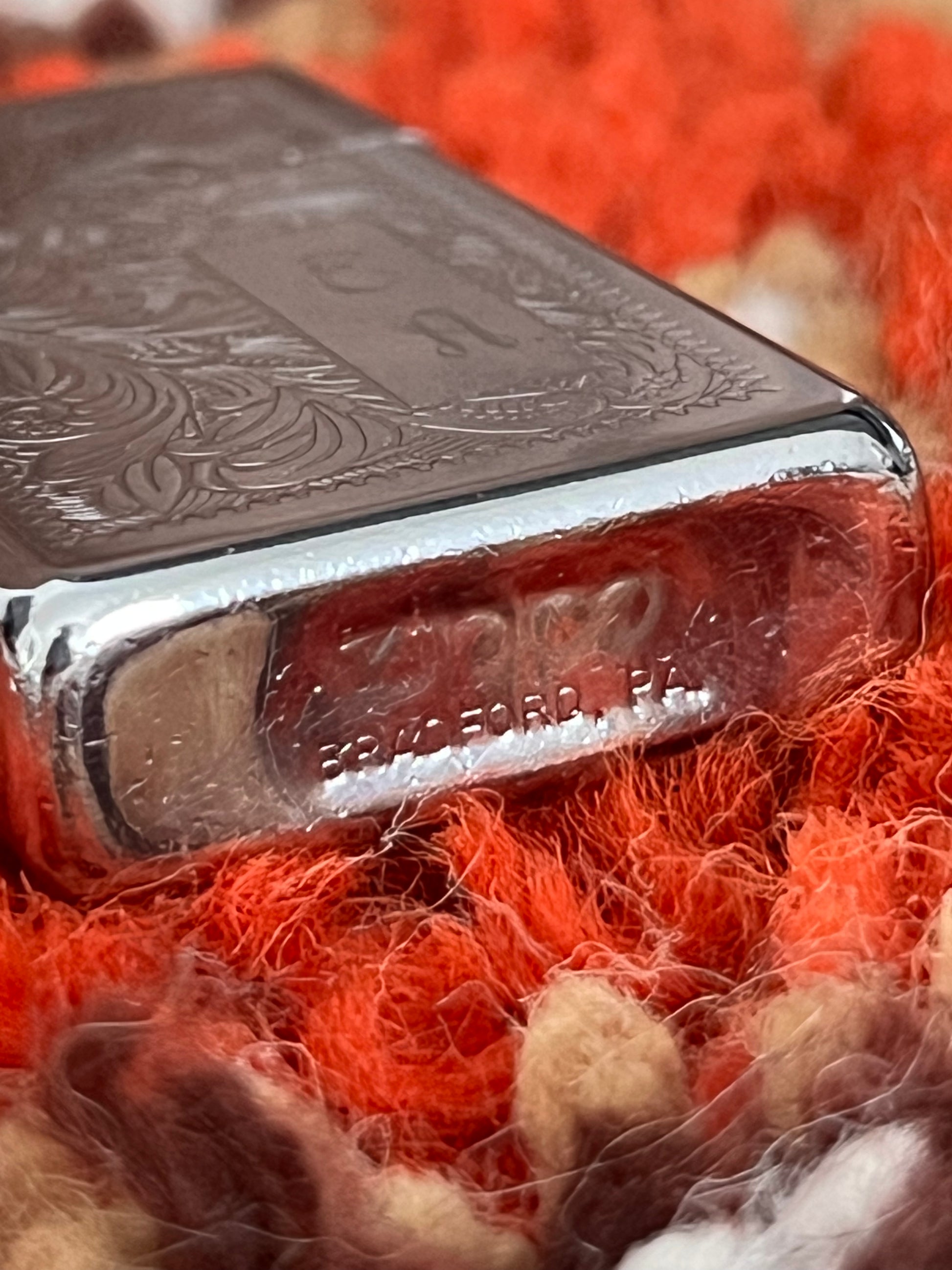 Vintage 1990s Slim Zippo Lighter – Silver Floral Paisley Design, USA Made