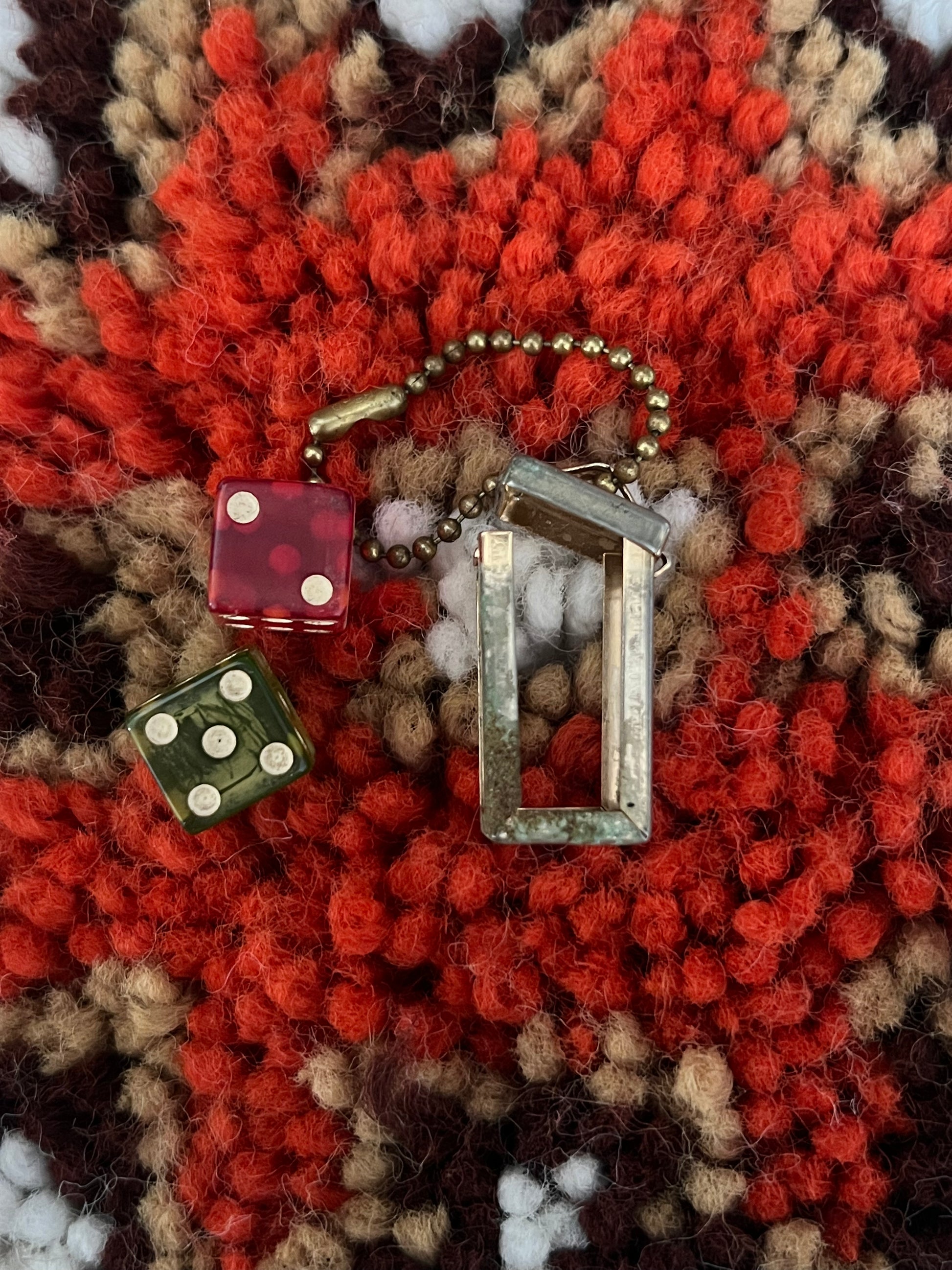 Vintage 1950s Gold Dice Cage Set – Gaming Accessory with Red & Green Lucite Dice