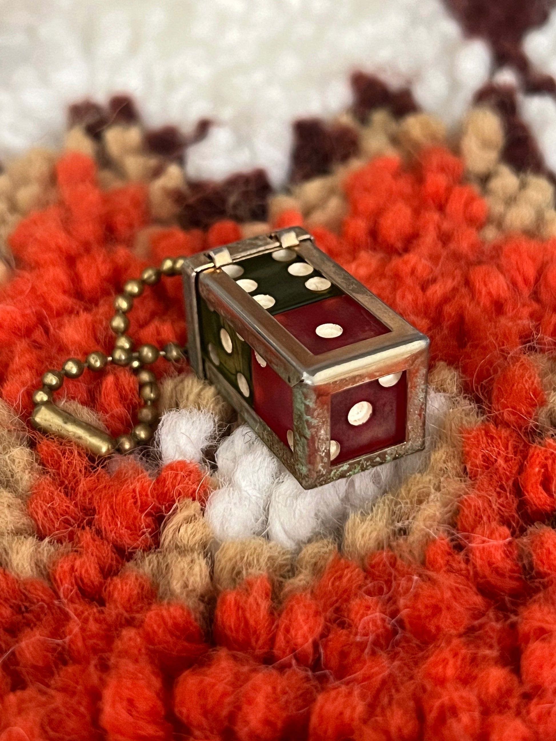 Vintage 1950s Gold Dice Cage Set – Gaming Accessory with Red & Green Lucite Dice