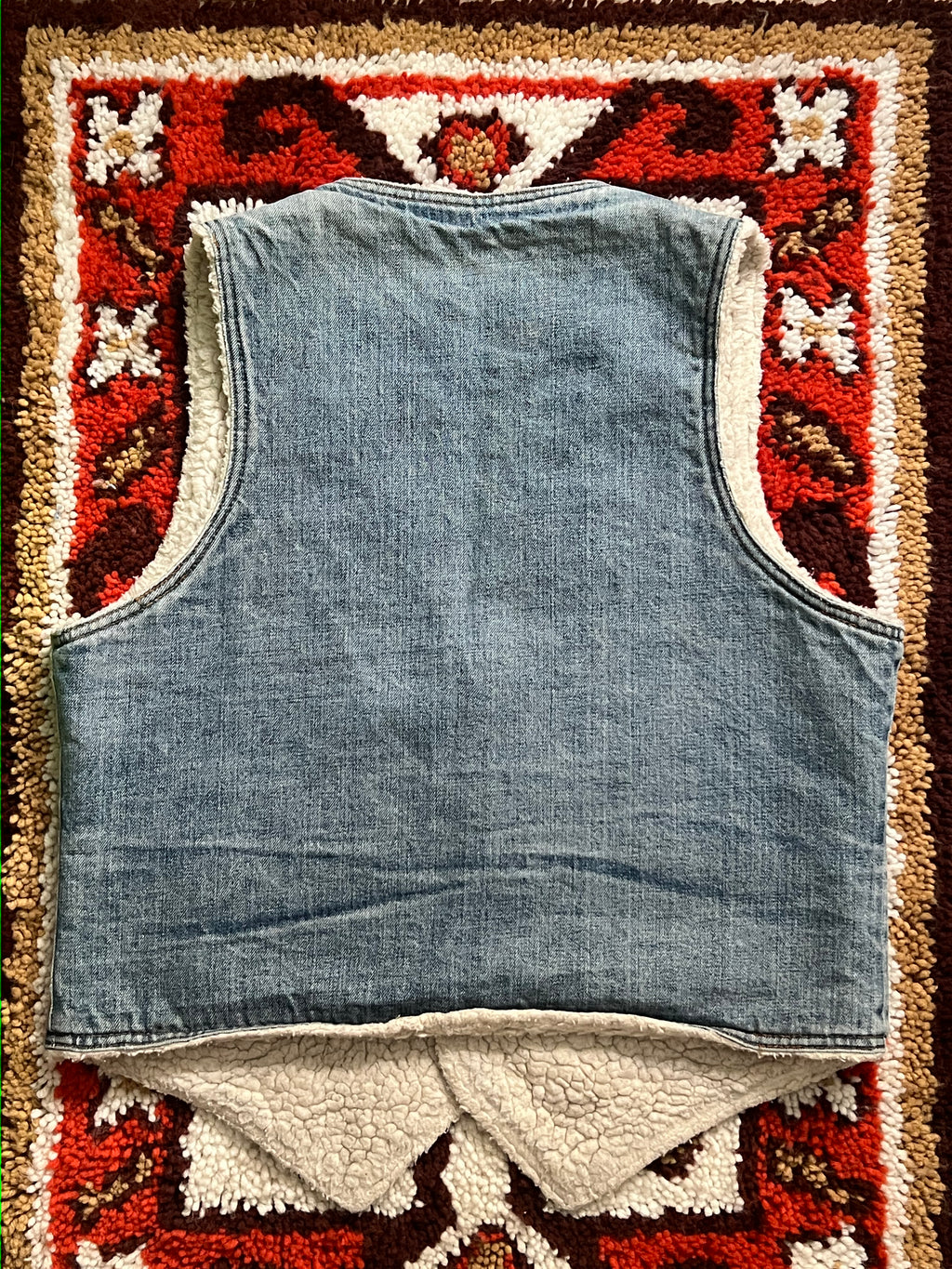 Vintage 1970s Levi's Light Wash Orange Tab Sherpa Lined Denim Vest Size L-MADE IN USA