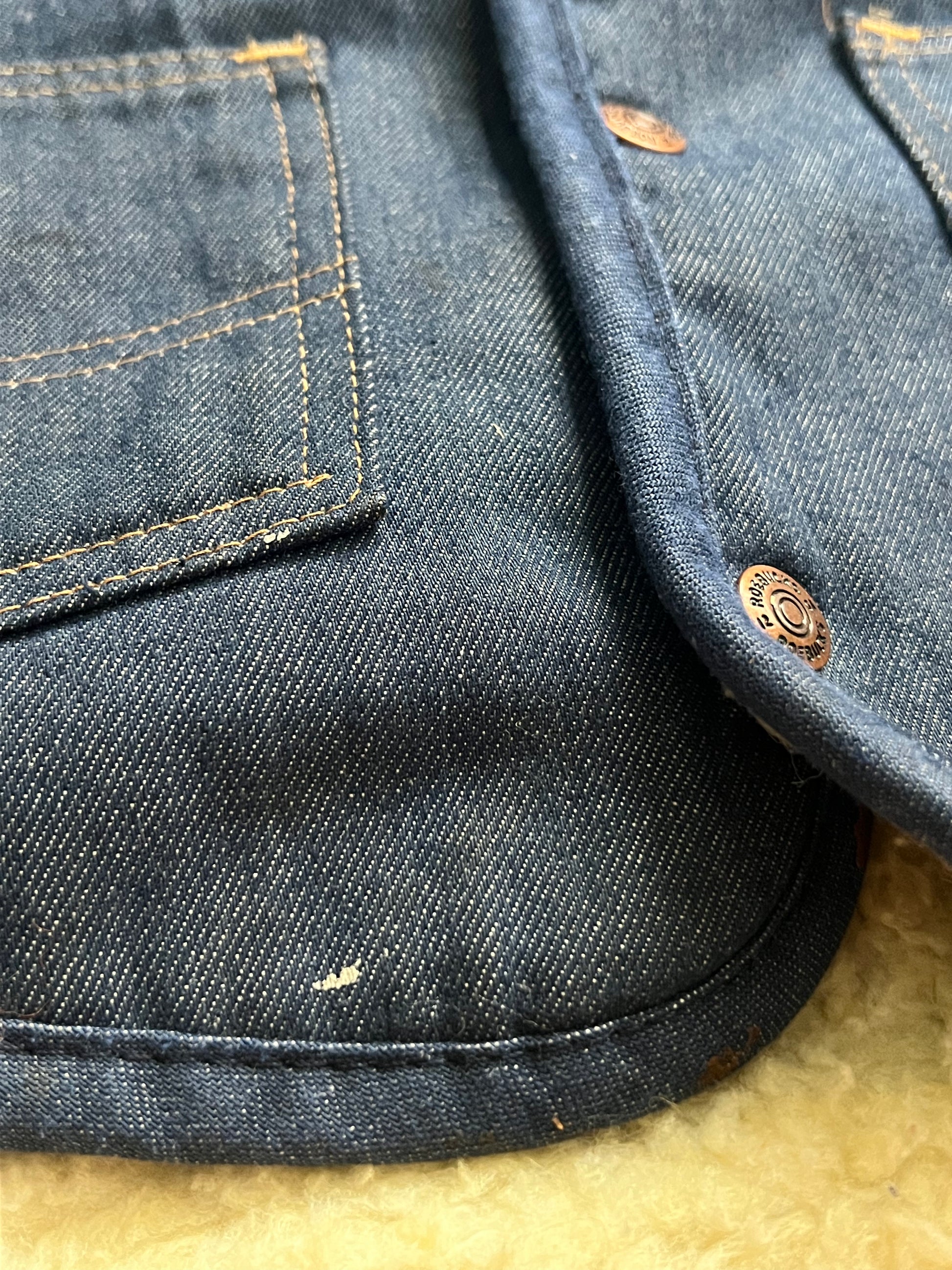 70's Vintage Sears Roebucks Dark Wash Denim Vest- Sherpa Lined, USA Made