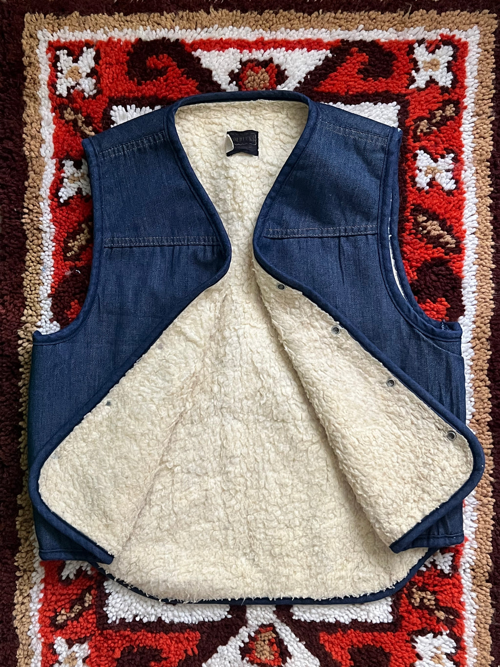 70's Vintage Sears Roebucks Dark Wash Denim Vest- Sherpa Lined, USA Made