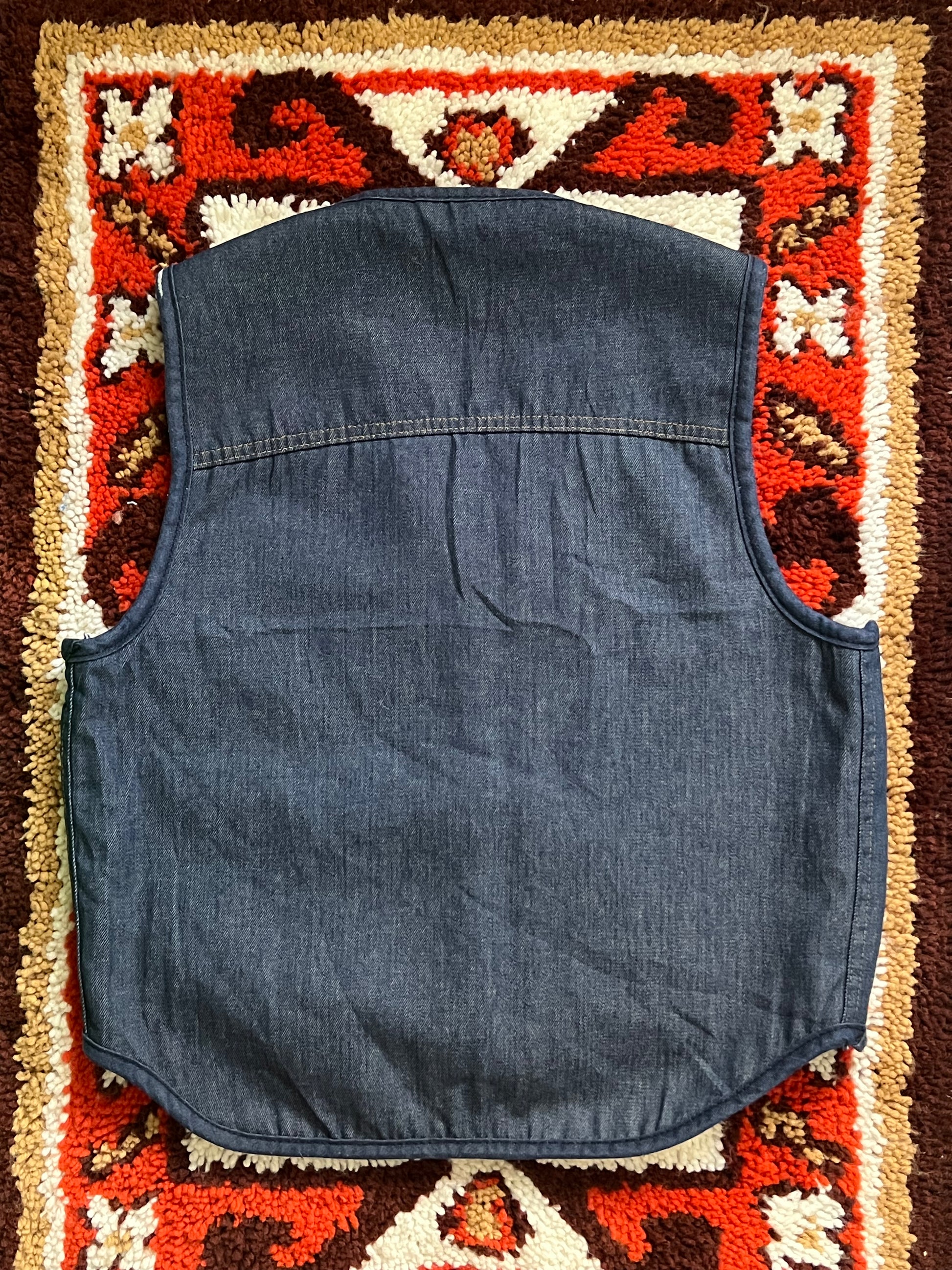 70's Vintage Sears Roebucks Dark Wash Denim Vest- Sherpa Lined, USA Made
