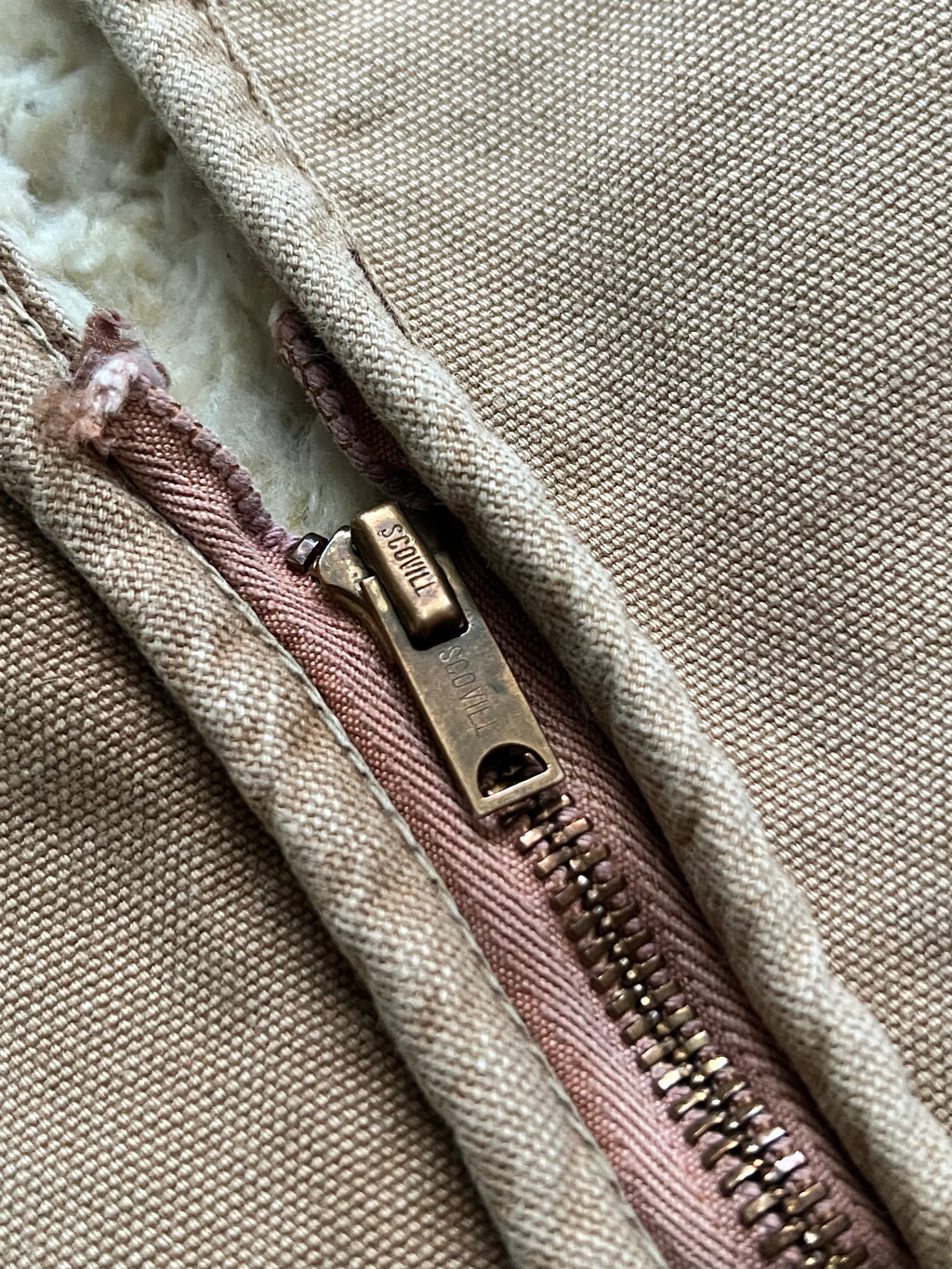 80's Vintage Carhartt Tan Canvas Vest- Sherpa Lined, USA Made
