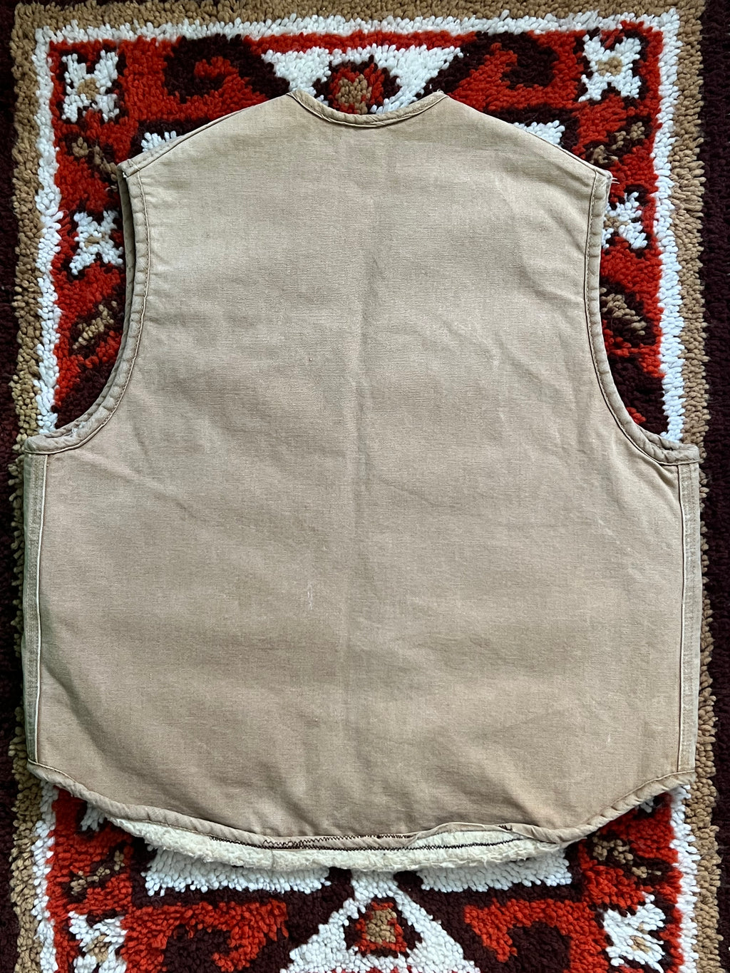 80's Vintage Carhartt Tan Canvas Vest- Sherpa Lined, USA Made