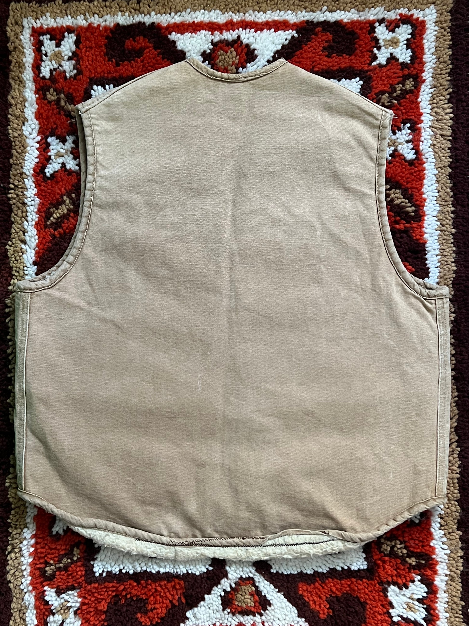 80's Vintage Carhartt Tan Canvas Vest- Sherpa Lined, USA Made