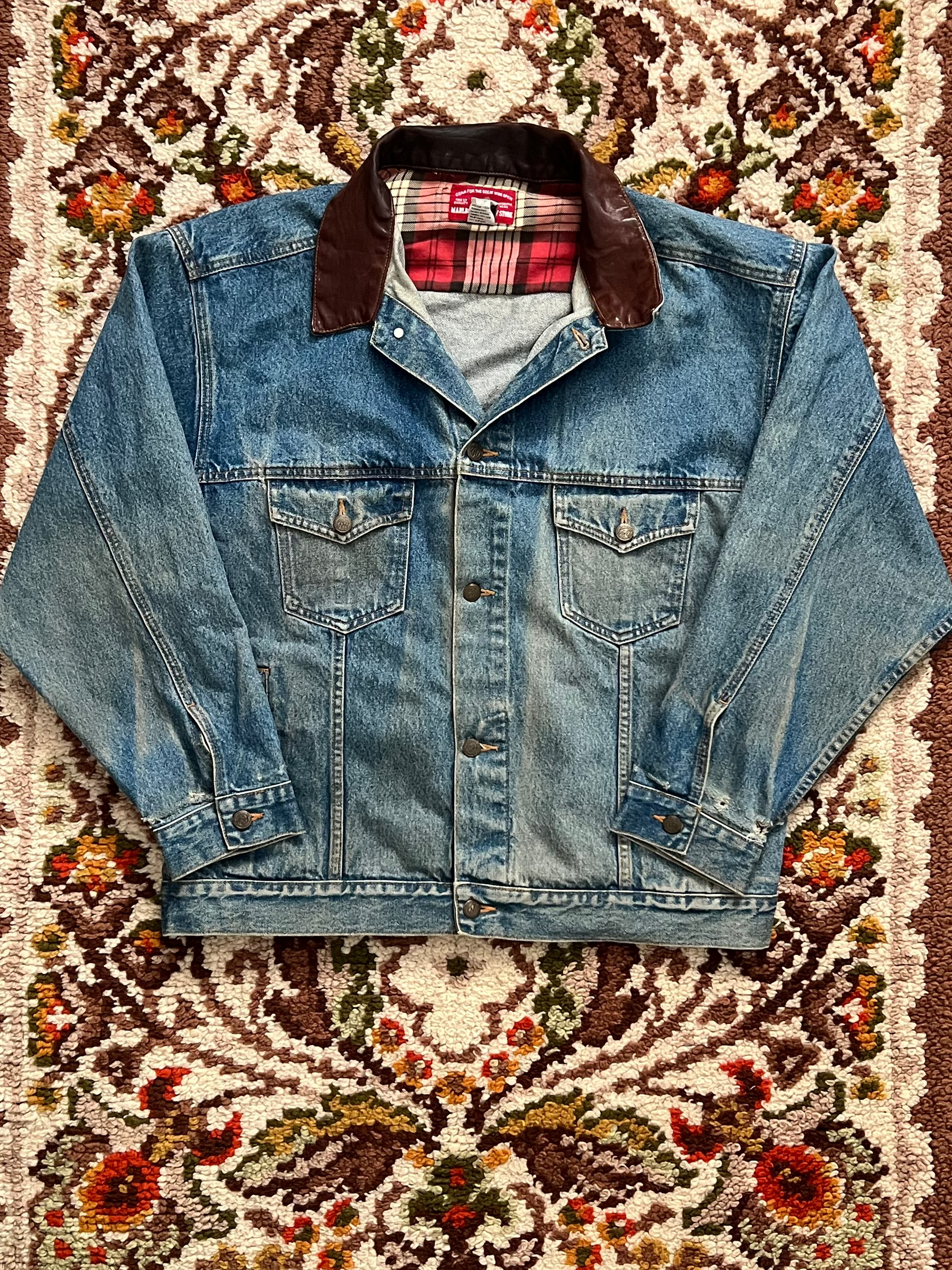 90s Vintage Marlboro Country Store Distressed Denim Jacket-Light Wash