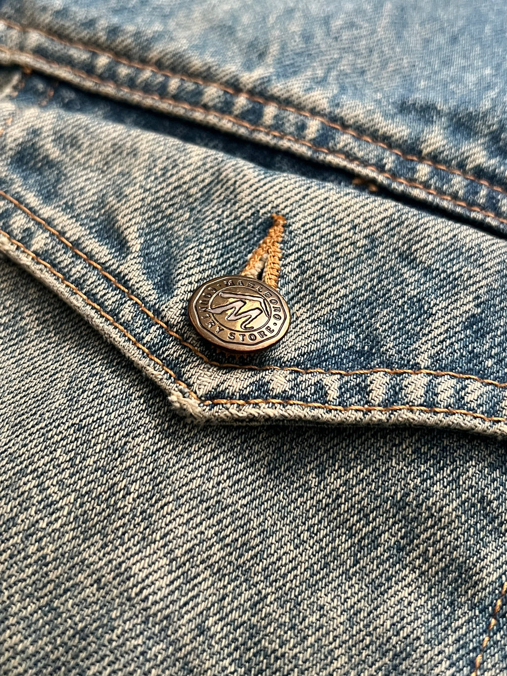 90s Vintage Marlboro Country Store Distressed Denim Jacket-Light Wash