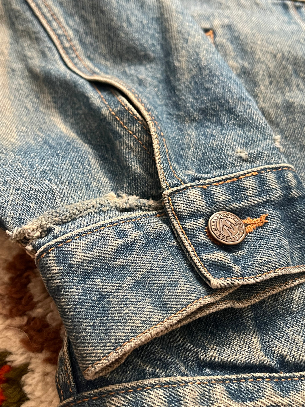 90s Vintage Marlboro Country Store Distressed Denim Jacket-Light Wash