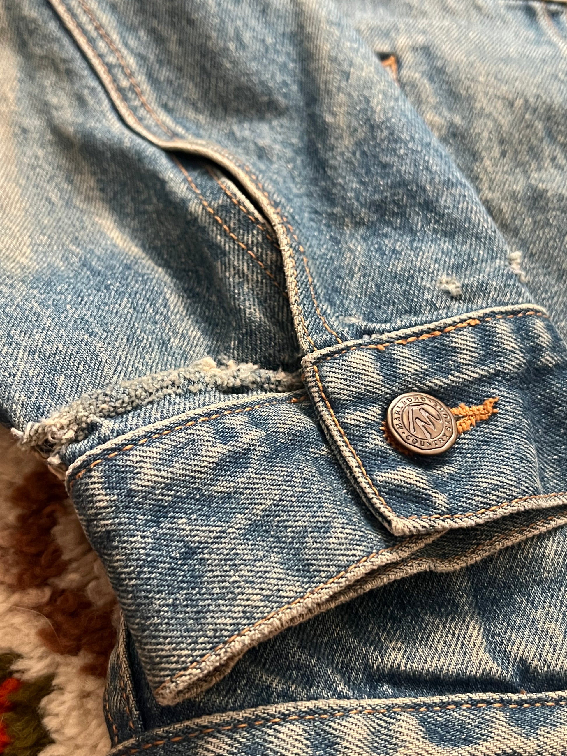90s Vintage Marlboro Country Store Distressed Denim Jacket-Light Wash