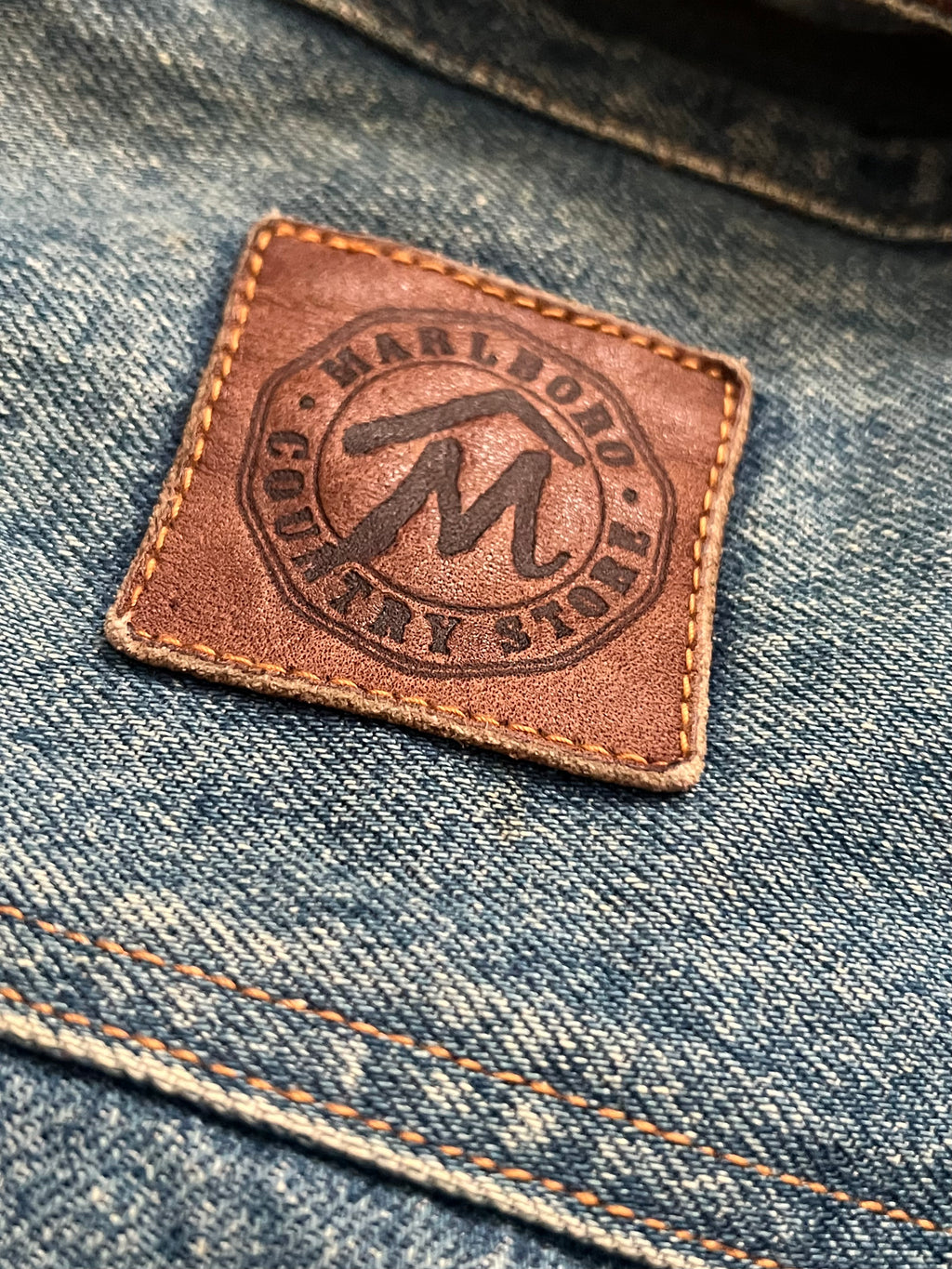 90s Vintage Marlboro Country Store Distressed Denim Jacket-Light Wash