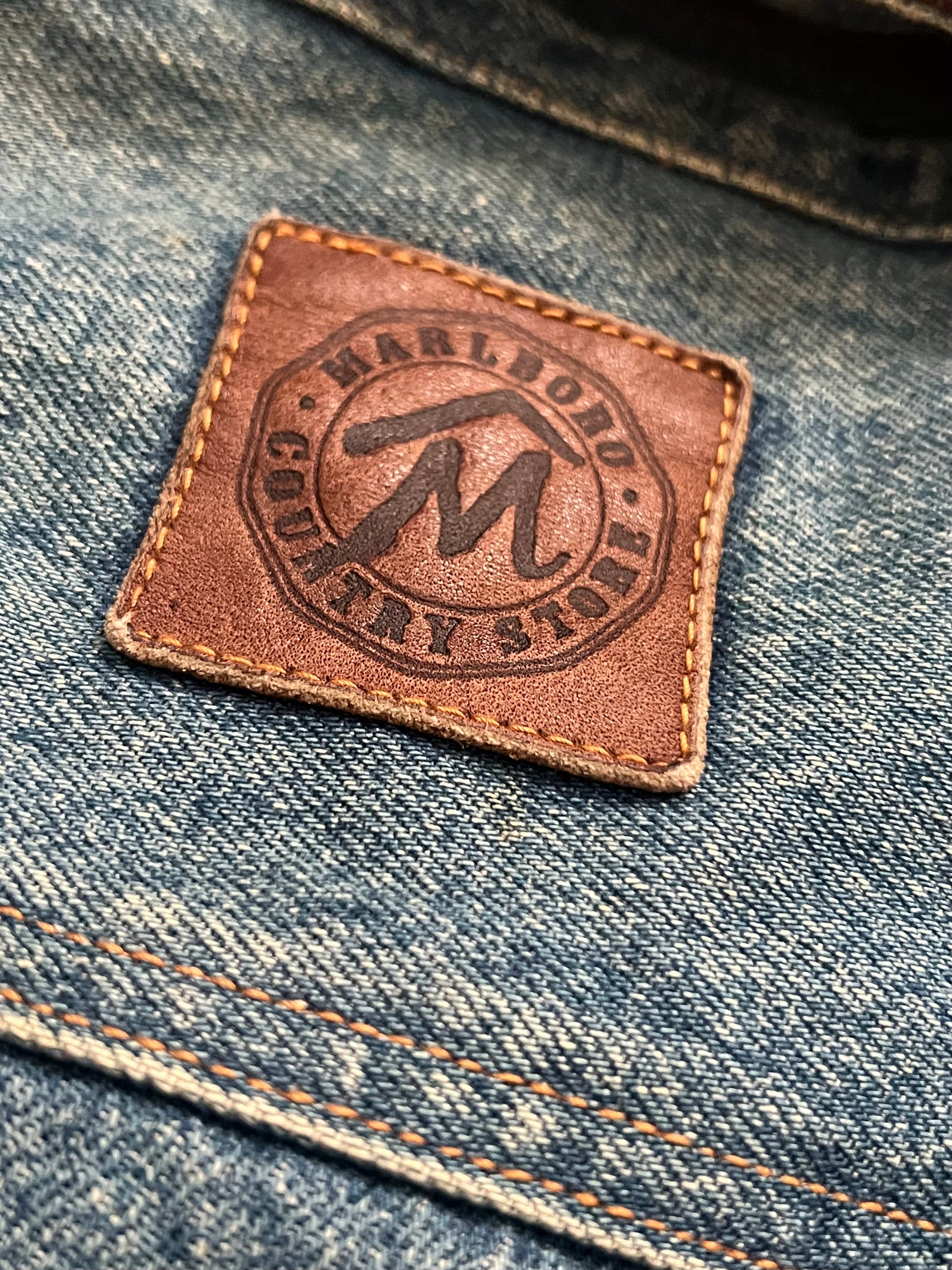 90s Vintage Marlboro Country Store Distressed Denim Jacket-Light Wash