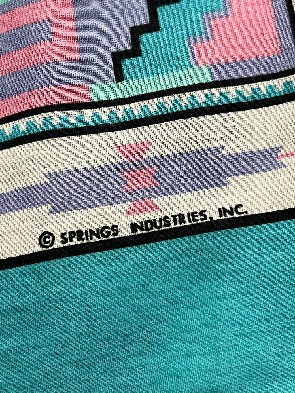 1980s Vintage Springs Industries Inc Blue/Pink Southwestern Print Bandana- MADE IN USA