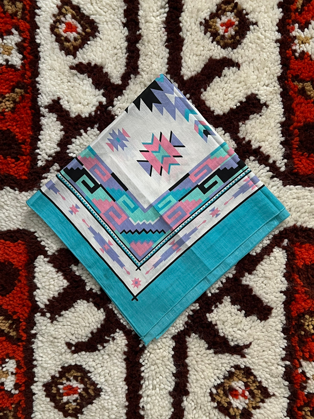 1980s Vintage Springs Industries Inc Blue/Pink Southwestern Print Bandana- MADE IN USA