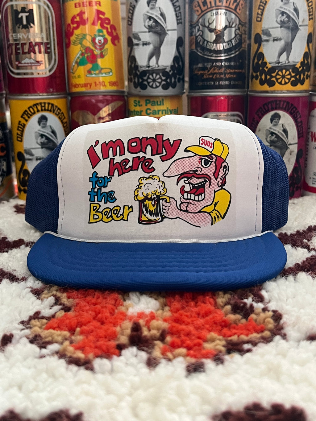 1980s Vintage Yupoong I'm Only Here For The Beer Trucker Hat