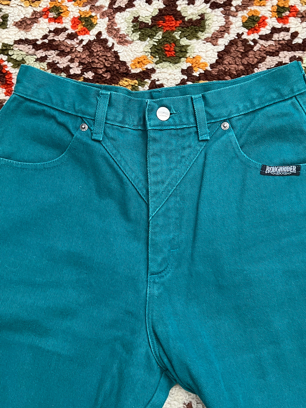 Vintage 1980s Vintage Rough Rider By Circle T Teal High Waisted Size 11/12- MADE IN USA