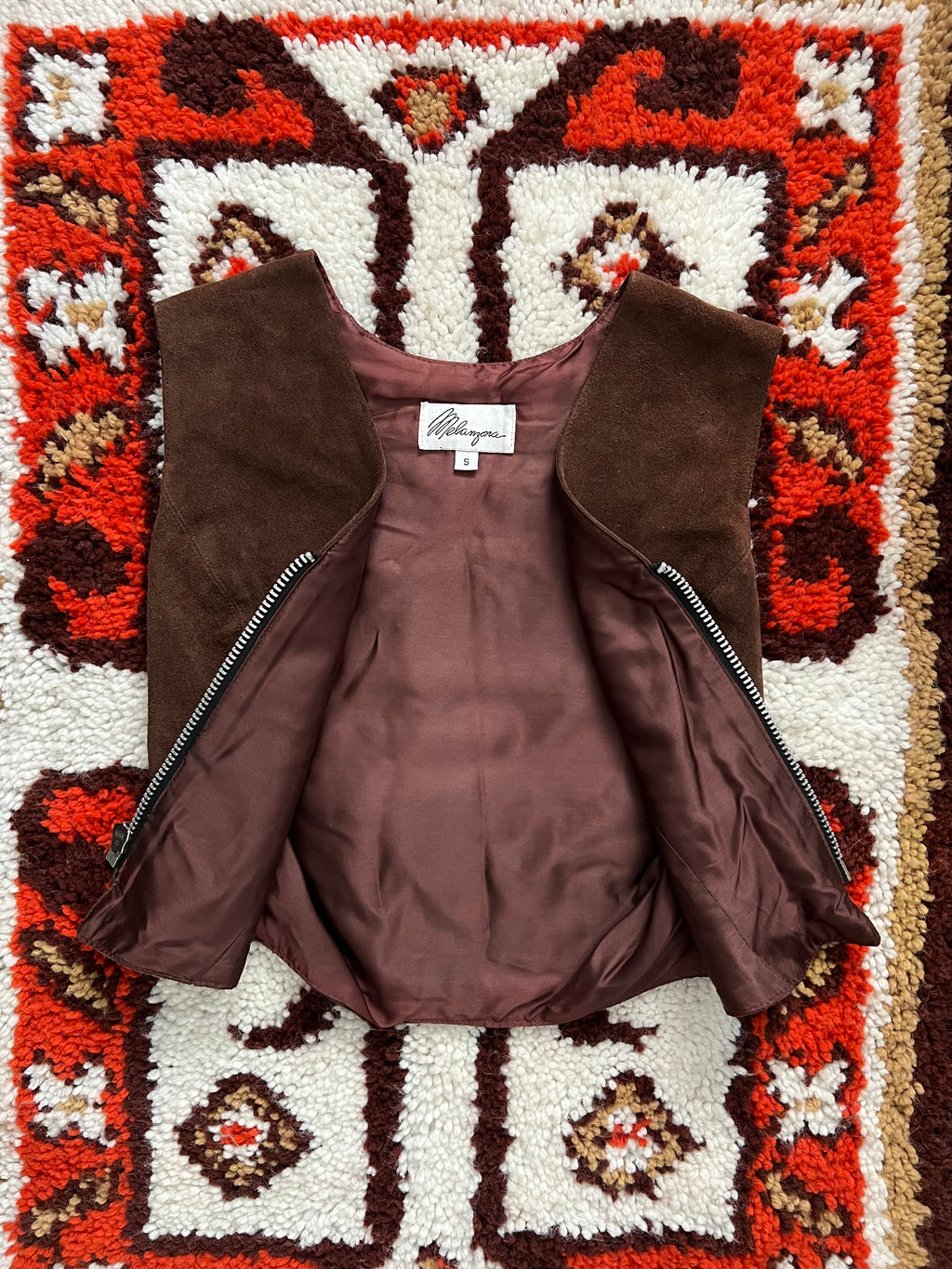Vintage 1980S Melanzona Brown Suede Pouch Vest Size S-MADE IN USA