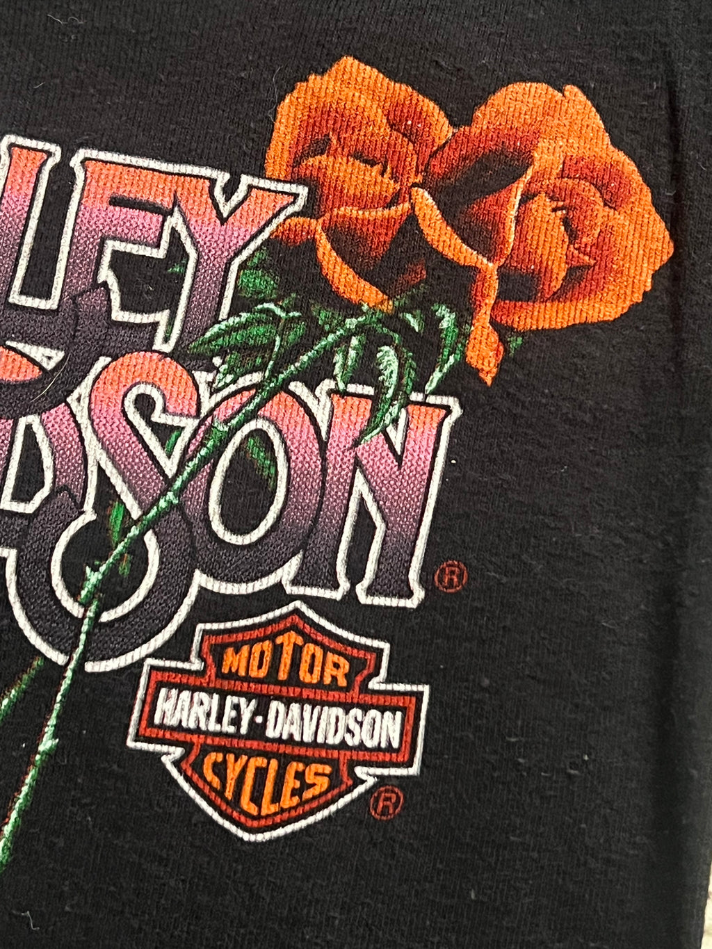Vintage 1989 Screen Stars Black/Rose Harley Davidson Lace Tank Top S-MADE IN USA