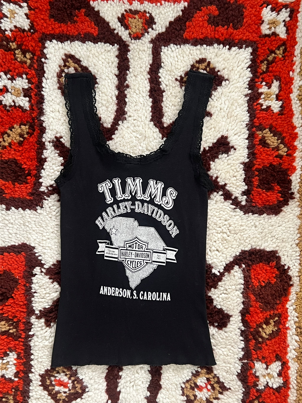 Vintage 1989 Screen Stars Black/Rose Harley Davidson Lace Tank Top S-MADE IN USA
