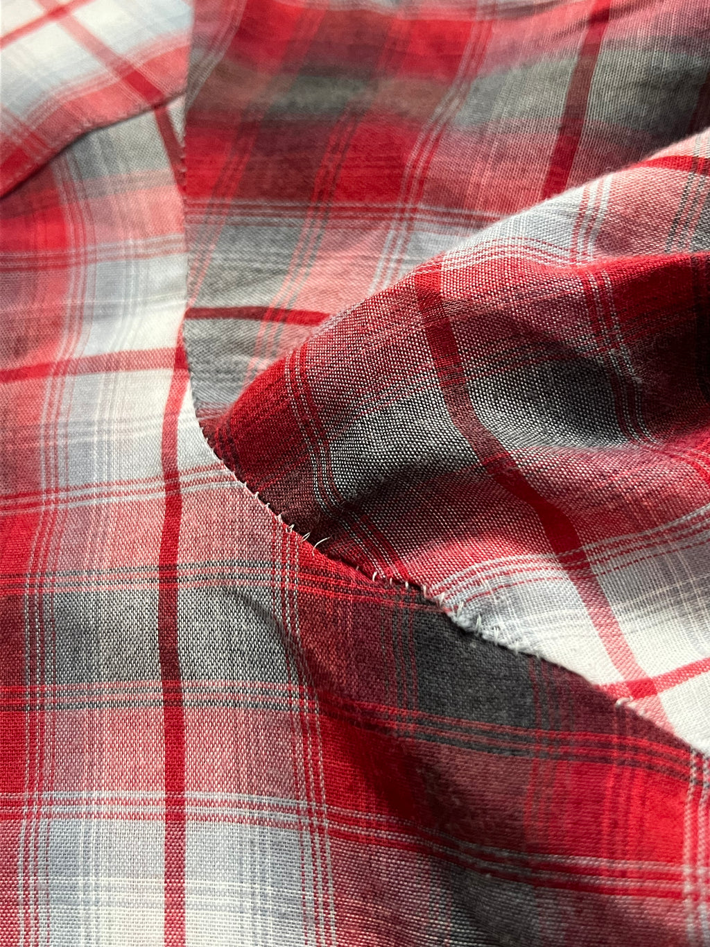 1970s Vintage H Bar C Permanent Press Red/Gray Shadow Plaid Pearl Snap M-L- MADE IN USA