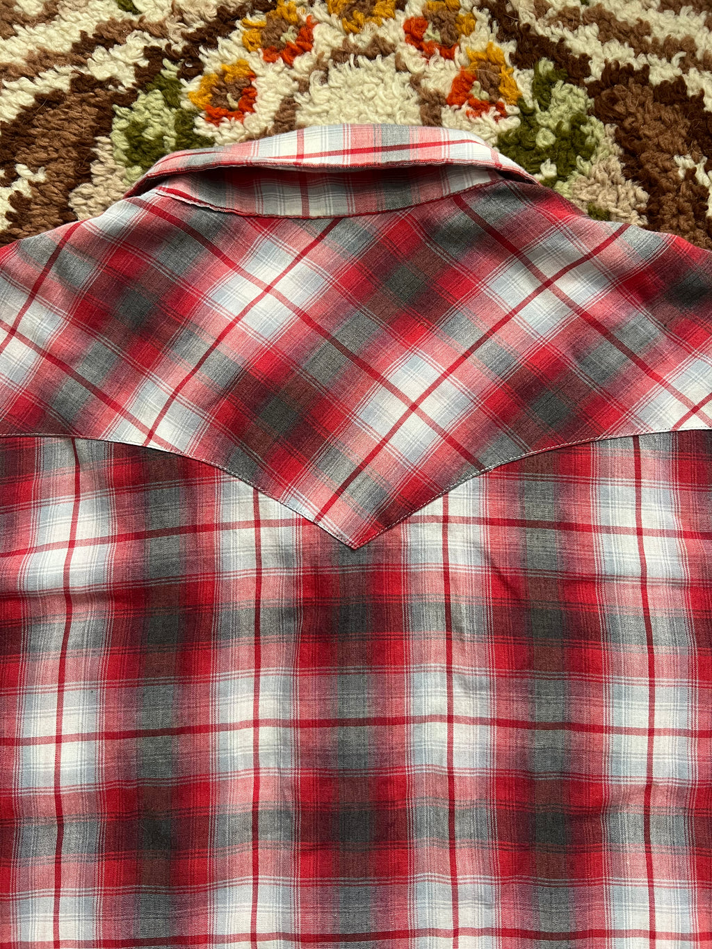 1970s Vintage H Bar C Permanent Press Red/Gray Shadow Plaid Pearl Snap M-L- MADE IN USA