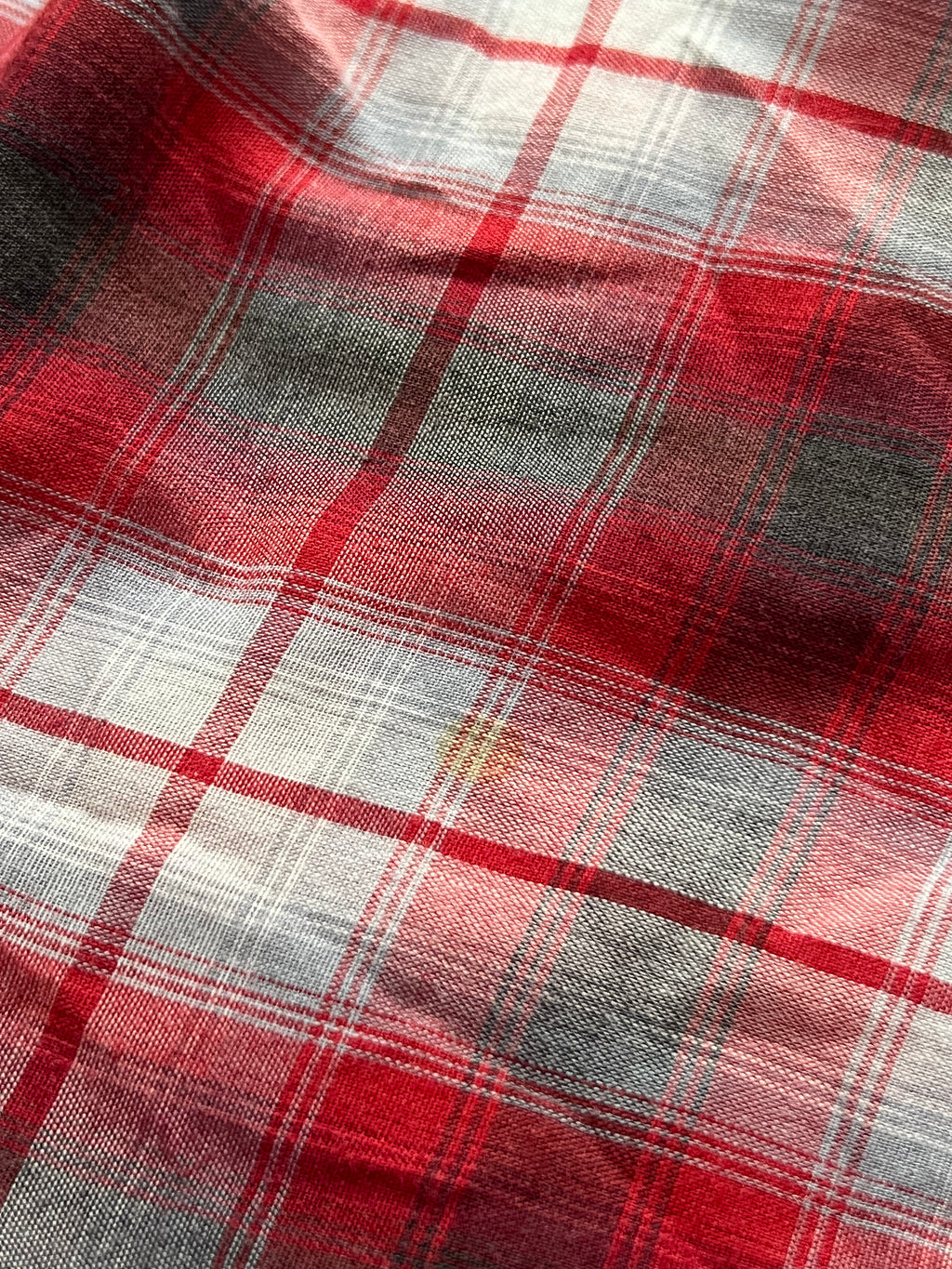 1970s Vintage H Bar C Permanent Press Red/Gray Shadow Plaid Pearl Snap M-L- MADE IN USA