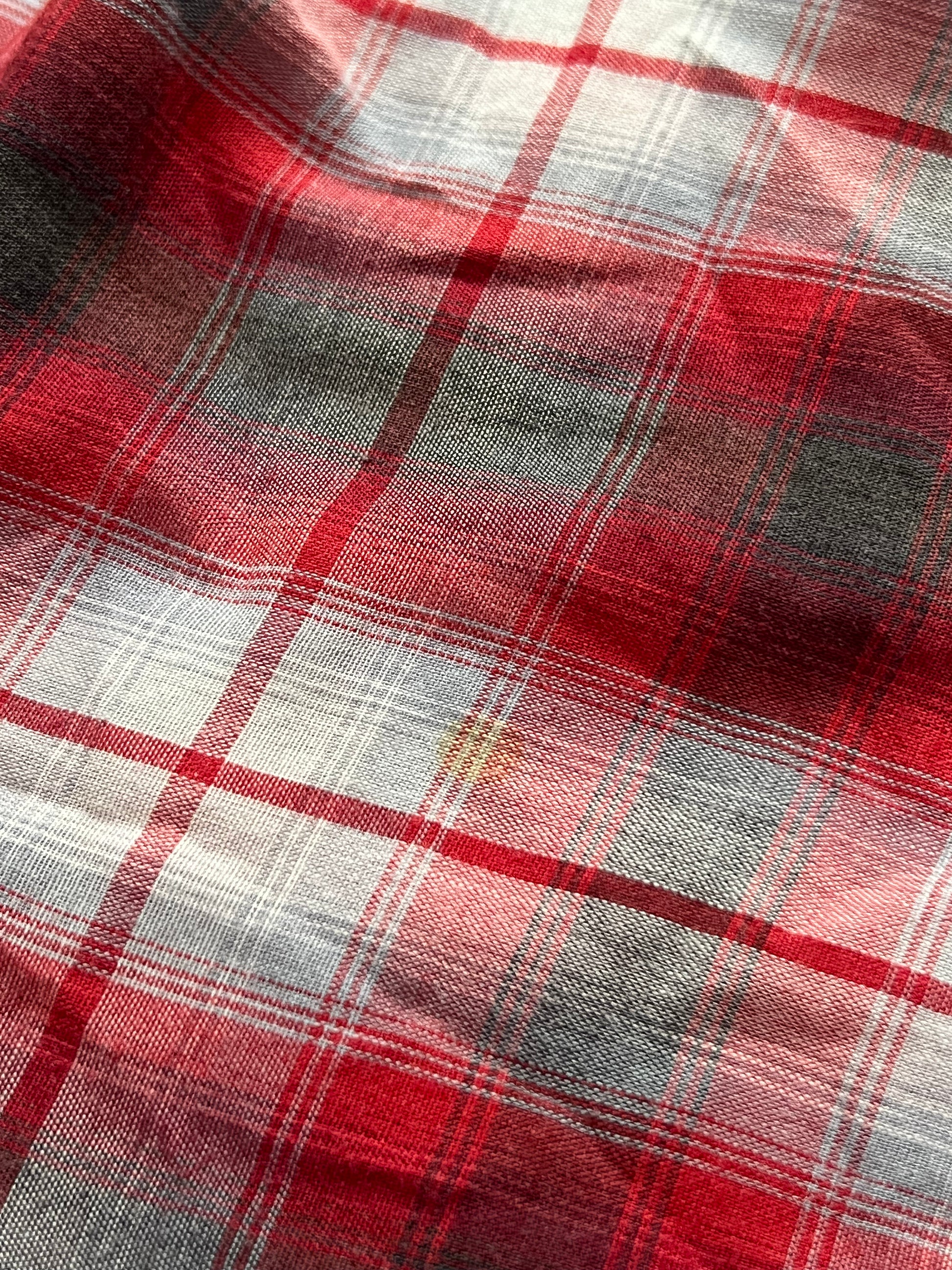 1970s Vintage H Bar C Permanent Press Red/Gray Shadow Plaid Pearl Snap M-L- MADE IN USA