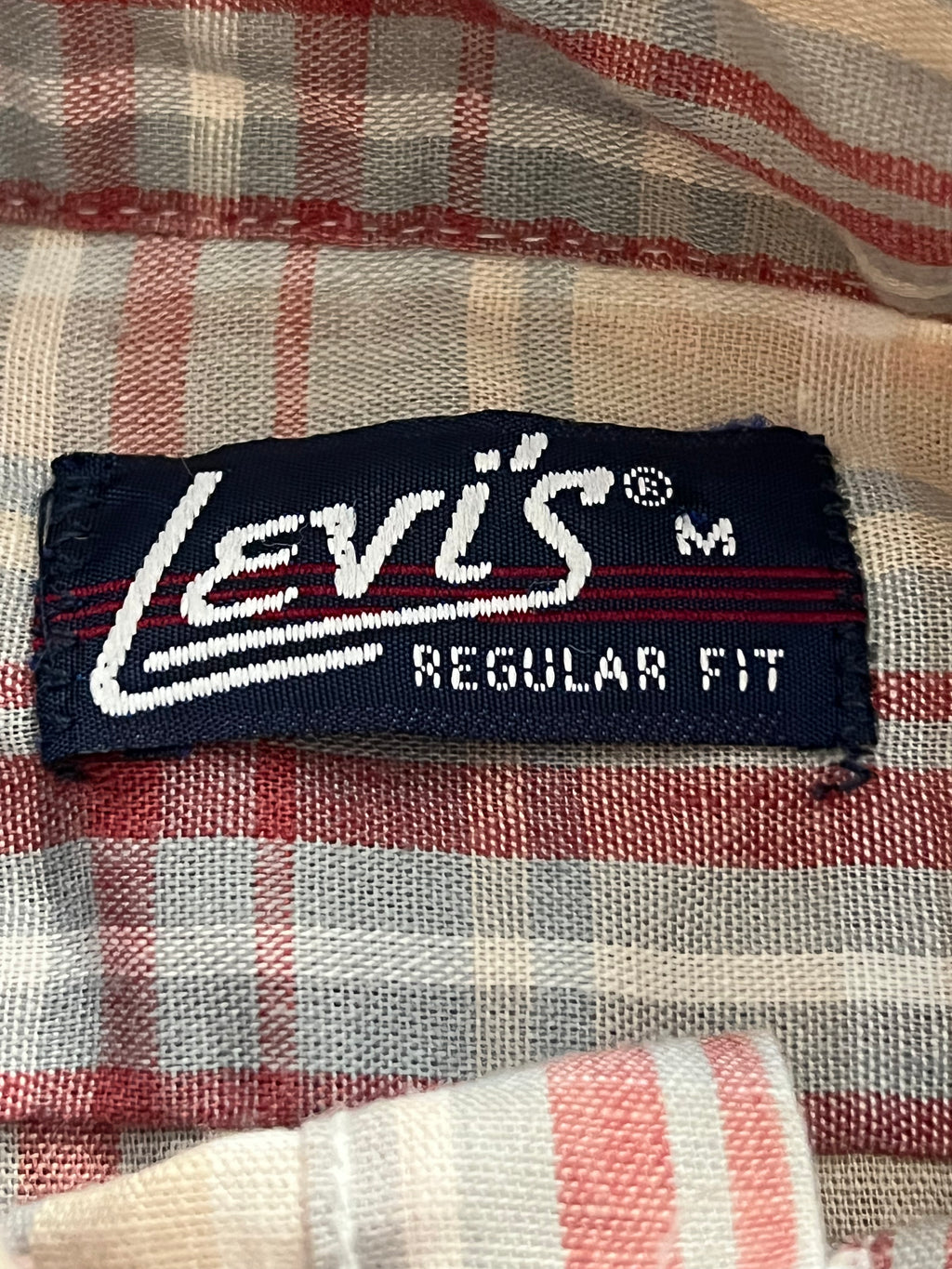 1970S-1980s Vintage Levi's Cream/Blue/Red Plaid Button-Up Shirt M-MADE IN USA