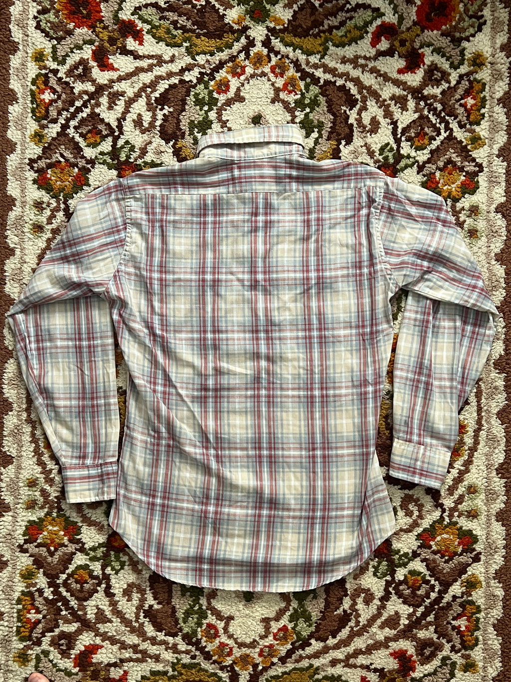 1970S-1980s Vintage Levi's Cream/Blue/Red Plaid Button-Up Shirt M-MADE IN USA